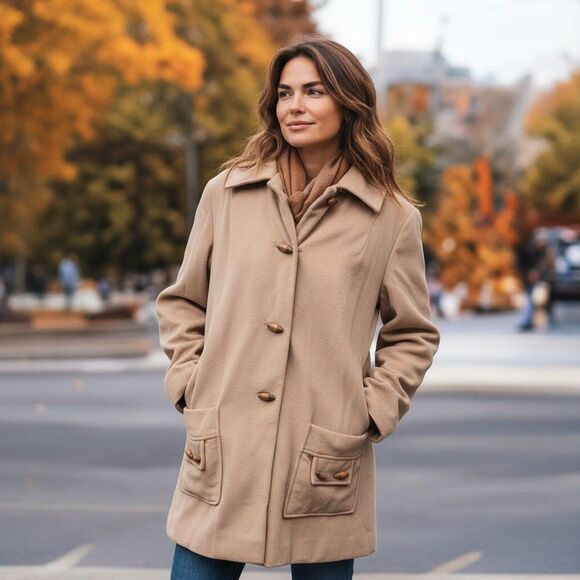 Vintage Susan Lynn Car Coat Golden Beige Light Academia Scandinavian Retro Indie - Picture 3 of 7